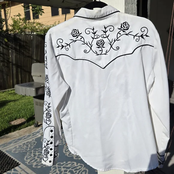 SCULLY WOMEN'S ROSE EMBROIDERED White/Black WESTERN SHIRT M - Picture 10 of 11